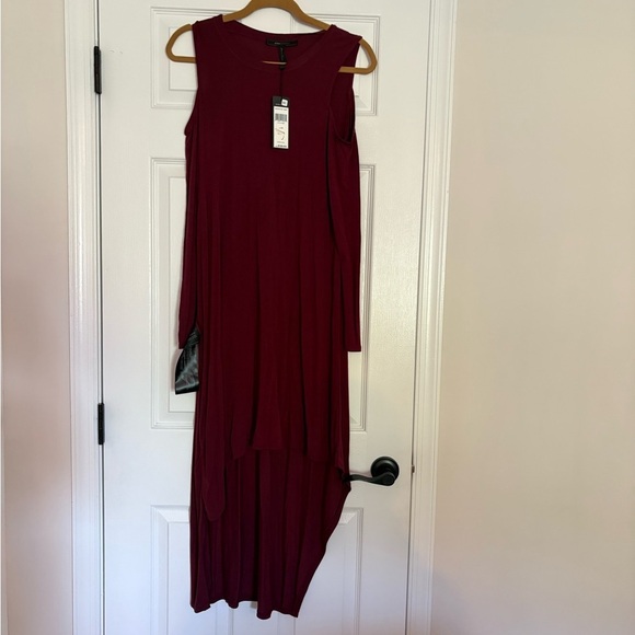 BCBGMAXAZRIA Lindy Cold Shoulder Midi Dress Color Port Fit&Flare Size Xtra Small - Picture 4 of 6